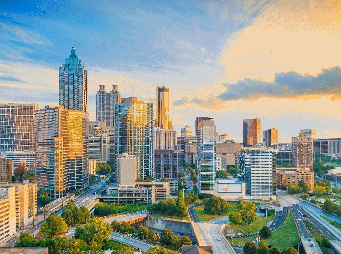 atlanta city Georgia skyline at sunset